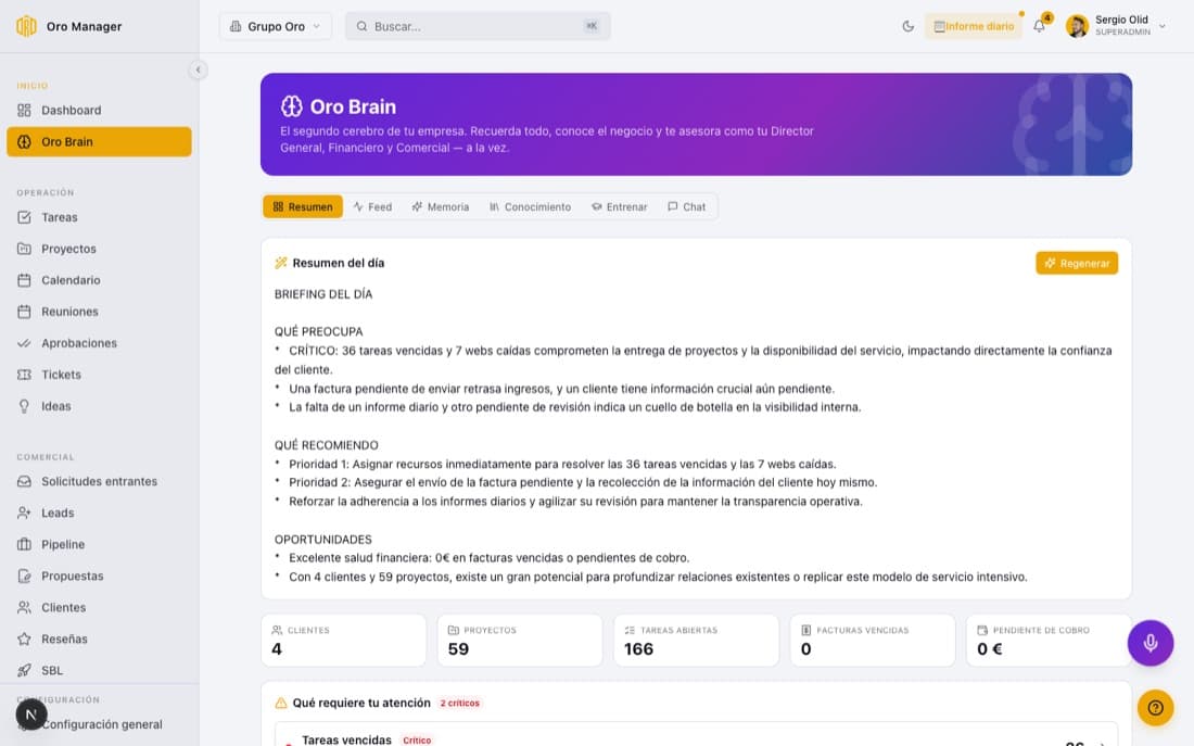 Oro Manager — El sistema operativo con IA para tu empresa de servicios